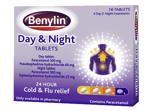 Benylin Day and Night Decongestant, Pain Relief Tablets 16 Pack