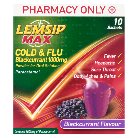 Lemsip Max Cold and Flu Blackcurrant Flavour 10 Sachets